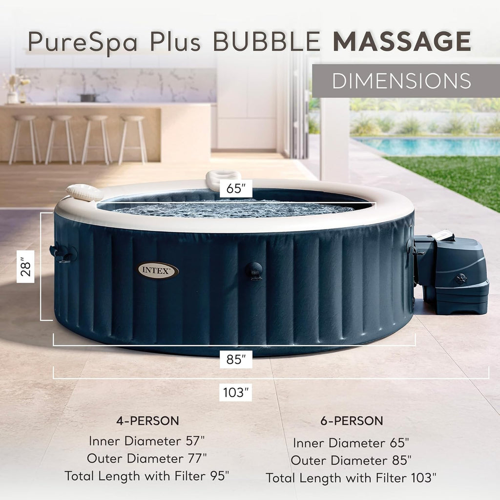 INTEX 28431EP PureSpa Plus Bubble Massage Inflatable Spa Set: Includes Energy Efficient Spa Cover C2 Headrests C LED Light C 6 Person Capacity C 85"