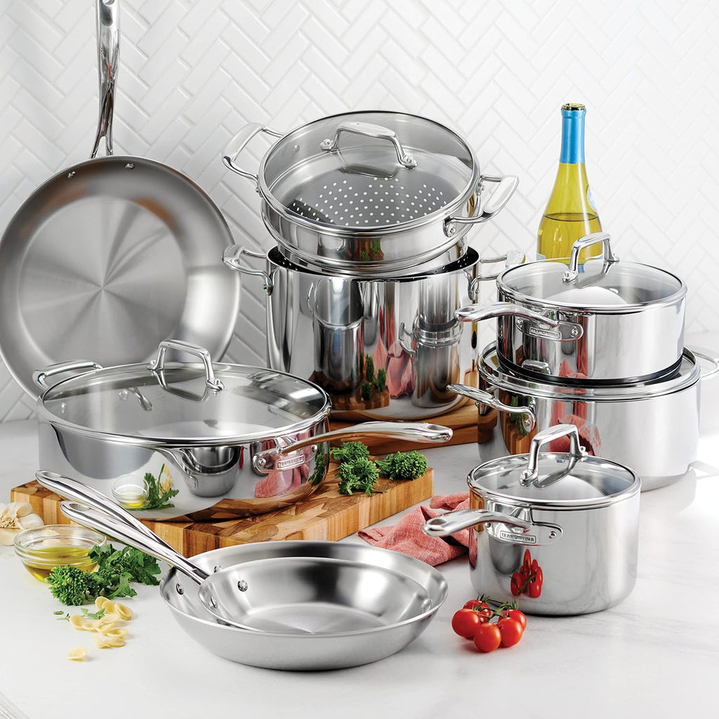 Tramontina Tri-Ply Clad Stainless Steel 14-Piece Cookware Set with Glass Lids, Pots and Pans Kitchen Set, Induction-Ready, Dishwasher-Safe, NSF