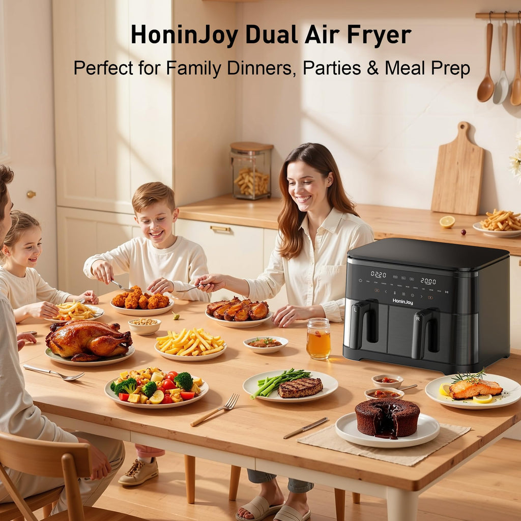 12QT Large Dual Basket Air Fryer with Viewing Window and 50pcs Paper Liners, 10-in-1 Digital Touchscreen Double Zone Air Fryers, SyncCook to Bake