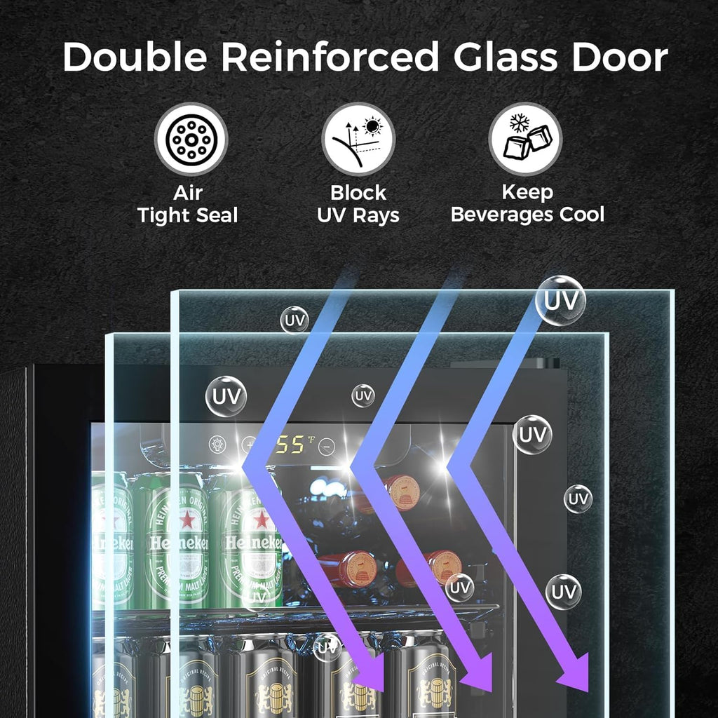 COWSAR 4.5 Cu.Ft Wine Fridge 37 Bottle, ETL Approved Freestanding Wine Cooler 145 Can Beverage Refrigerator with Stainless Steel Reversible Glass