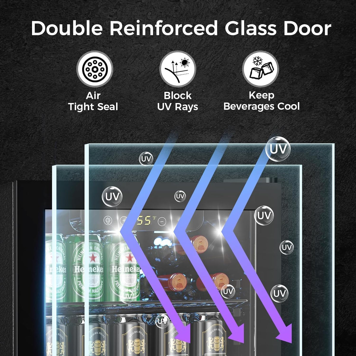 COWSAR 4.5 Cu.Ft Wine Fridge 37 Bottle, ETL Approved Freestanding Wine Cooler 145 Can Beverage Refrigerator with Stainless Steel Reversible Glass