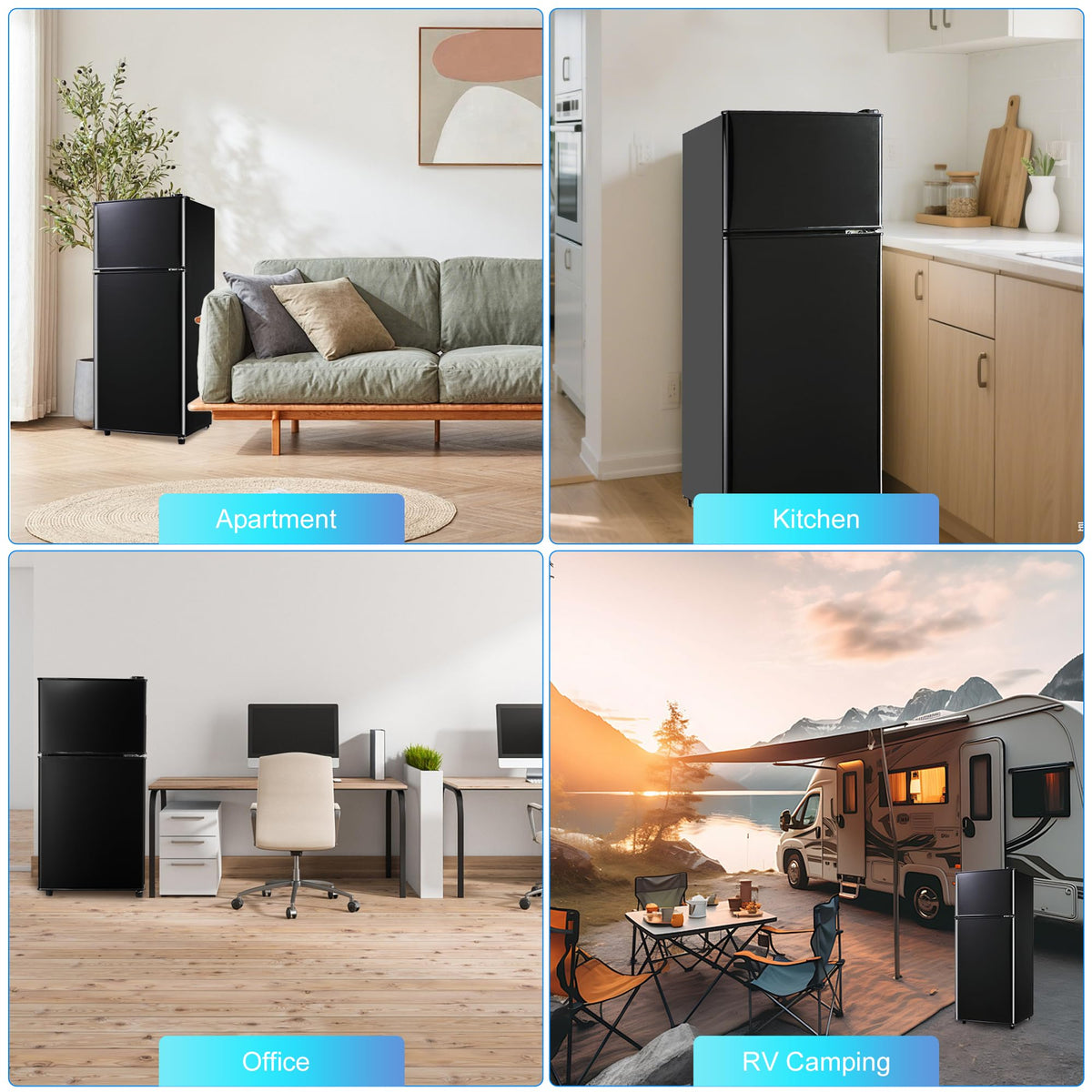 3.3 Cu. Ft. Mini Fridge with Freezer, Compact Refrigerator with Adjustable 7-Level Thermostat, Dorm Fridge for Kichen, RV, Office, Apartment, Black