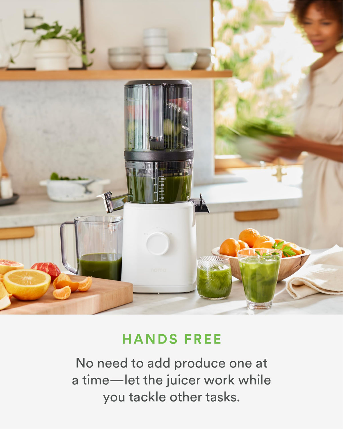 Nama J2 Cold Press Juicer C Self Feeding for Hands-Free Operation with Wide Mouth Hopper for Whole Recipe Loading, Zero Waste Masticating Juicer For