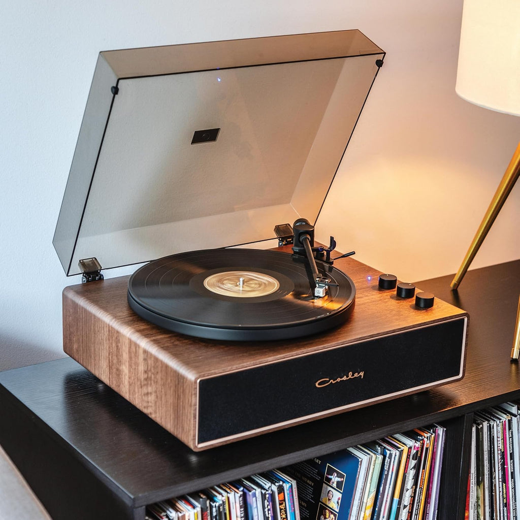 Crosley CR6046A-WAGL Stave 2-Speed Bluetooth Record Player Turntable with Built-in Speakers, Walnut