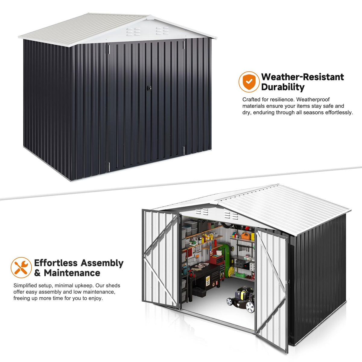 Polar Aurora 12x14 FT Outdoor Storage Shed, Garden Shed with Updated Frame Structure and Lockable Doors, Metal Tool Sheds for Backyard Garden Patio