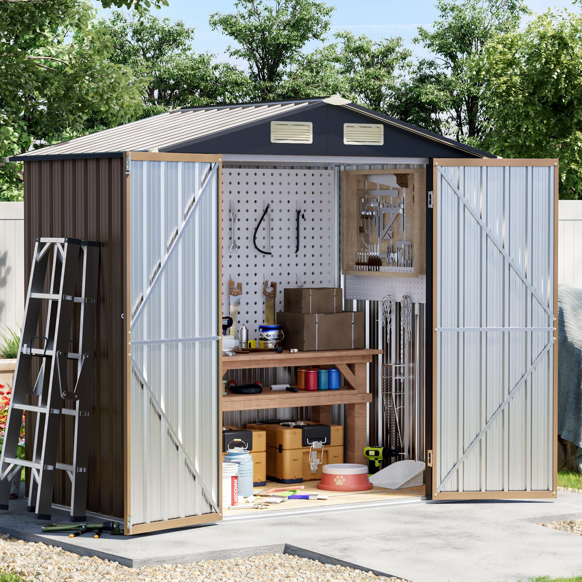10x10 FT Outdoor Metal Storage Shed, Double Swing Doors, 2 Clear Windows,Tool Shed for Garden, Patio, Backyard Nightblue