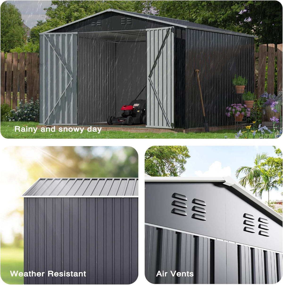 Polar Aurora 12x14 FT Outdoor Storage Shed, Garden Shed with Updated Frame Structure and Lockable Doors, Metal Tool Sheds for Backyard Garden Patio