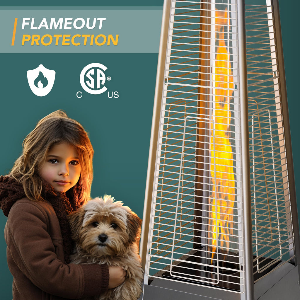 PAMAPIC Patio Heater, 42,000 BTU Quartz Glass Tube Brown Tower Propane Outdoor Heater with Cover