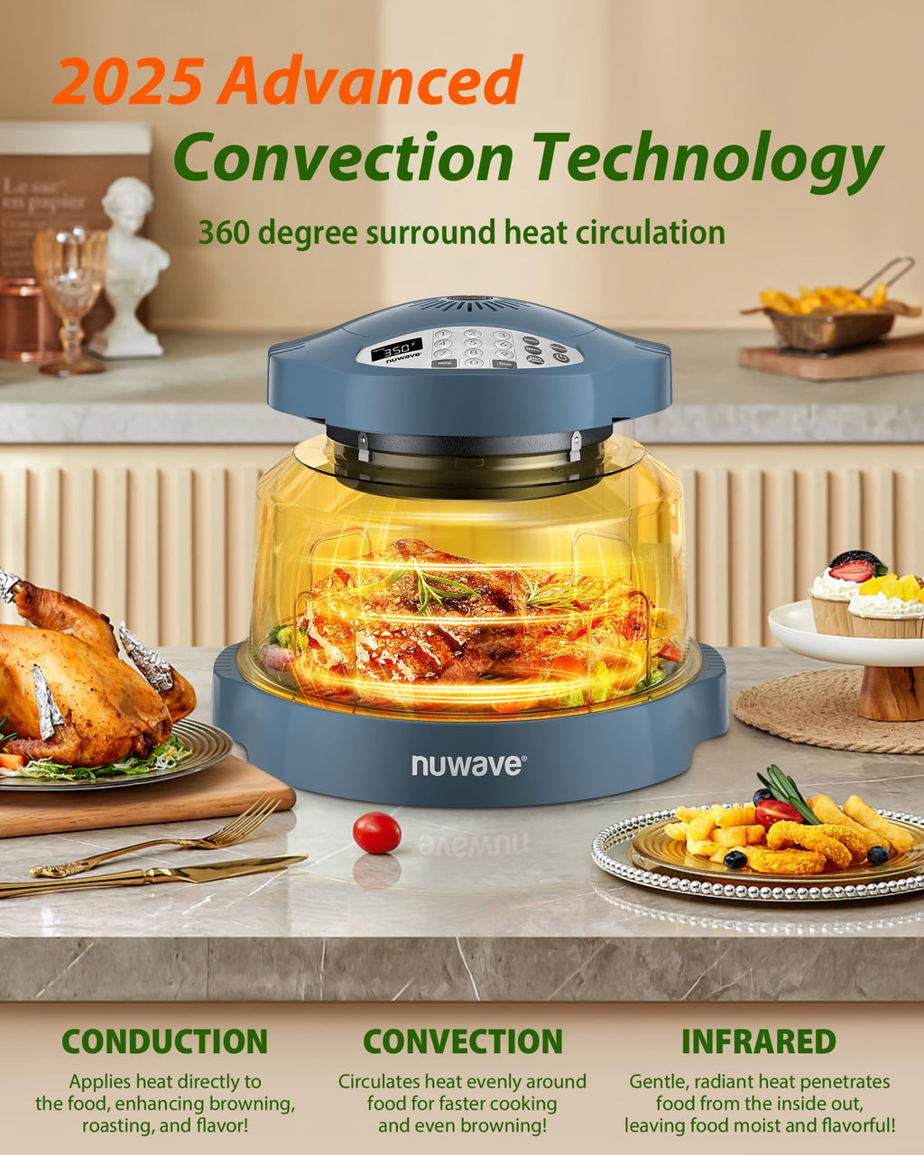 Nuwave Oven Pro Plus Air Fryer, Infra-Red Countertop, 2025 Advanced Convection, No Defrosting or Preheating, Cook Fresh or Frozen, Durable Power Dome