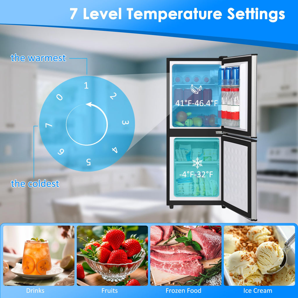 3.3 Cu. Ft. Mini Fridge with Freezer, Compact Refrigerator with Adjustable 7-Level Thermostat, Dorm Fridge for Kichen, RV, Office, Apartment, Black