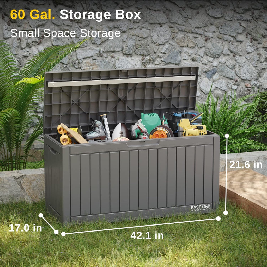 EAST OAK Outdoor Storage Box, 180 Gallon Deck Box, Large Resin Storage Bin for Patio Cushions, Gardening Tools, Lockable, Waterproof and UV Resistant