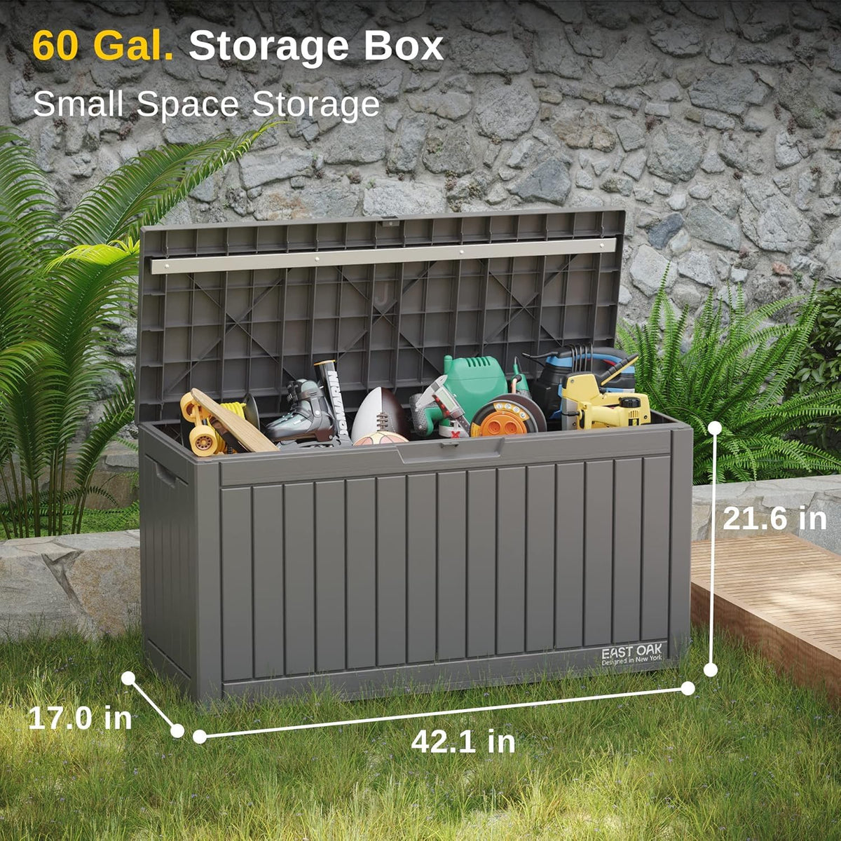 EAST OAK Outdoor Storage Box, 180 Gallon Deck Box, Large Resin Storage Bin for Patio Cushions, Gardening Tools, Lockable, Waterproof and UV Resistant