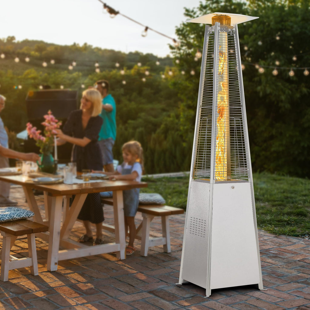 FOOWIN Propane Patio Heater, 48,000 BTU Outdoor Patio Heater with Wheels/Waterproof Cover & Gloves,Quartz Glass Tube Pyramid Outdoor Heater for Party