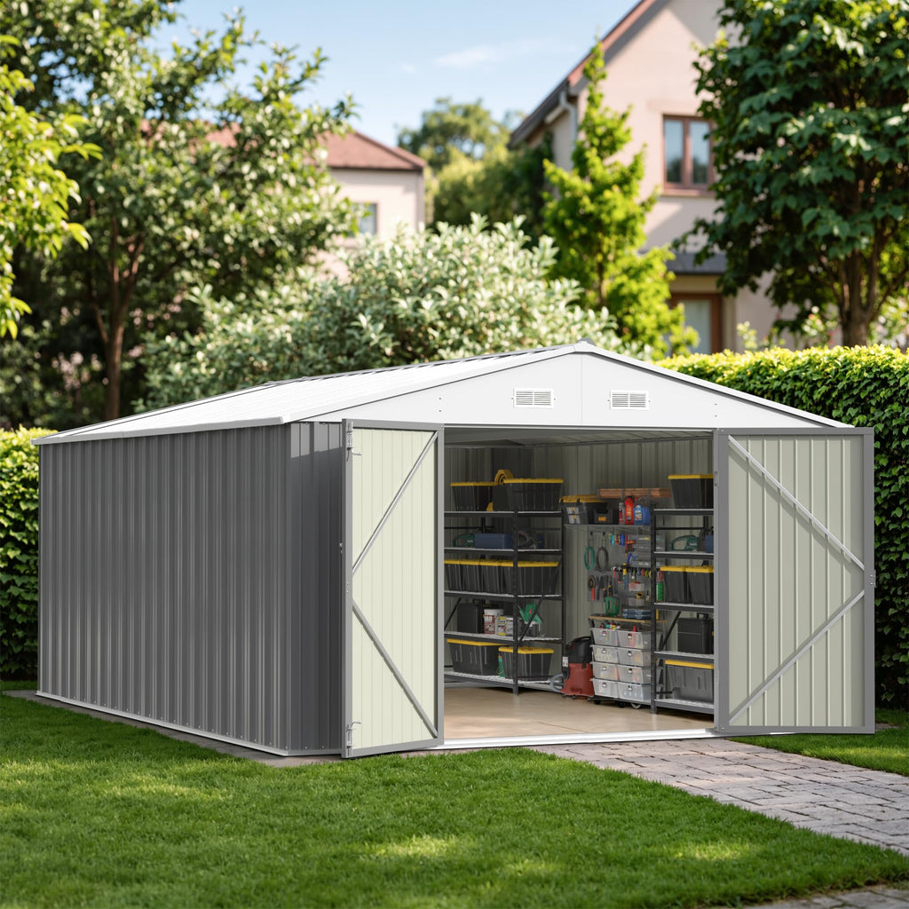 Patiowell 10 x 12 FT Metal Storage Shed for Outdoor, Steel Yard Shed with Design of Lockable Doors, Utility and Tool Storage for Garden, Backyard