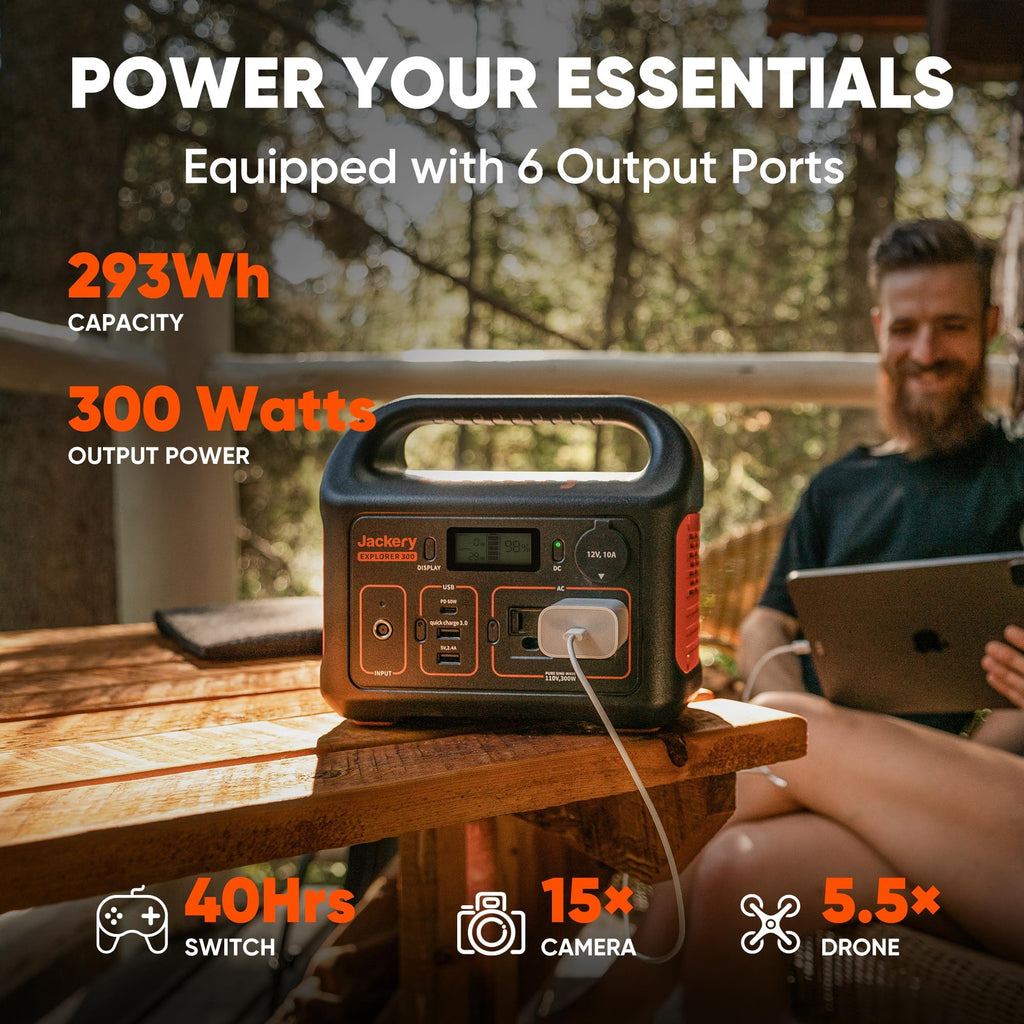 Jackery Portable Power Station Explorer 300, 293Wh Backup Lithium Battery, Solar Generator for Outdoors Camping Travel Hunting Blackout (Solar Panel