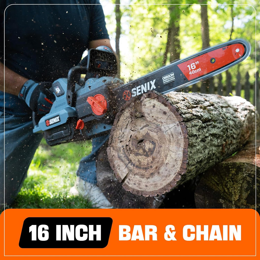 SENIX Chainsaw|60V 16" Battery Chainsaw|Brushless Electric Chainsaws|Cordless Chain Saw with 4Ah Battery & Charger|Garden Tool for Trees, Pruning