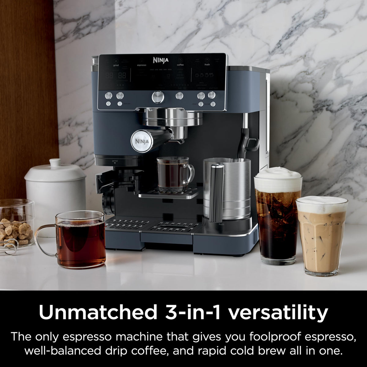 Ninja Luxe Caf 3-in-1 Espresso, Drip Coffee and Cold Brew Machine | Intergrated Coffee Grinder, Milk Frother, Assisted Tamper & Built-In Espresso