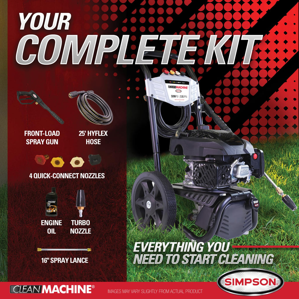 Simpson 3400 PSI Gas Pressure Washer, 2.5 GPM Residential Power Washer, Cold Water, 25' Hose, Clean Machine, 49-State Compliant (CM61083)