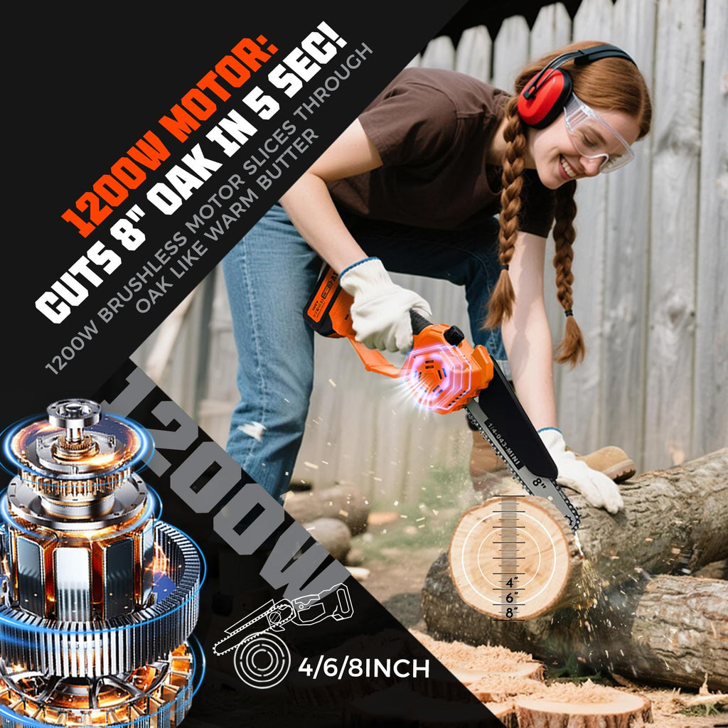 2-in-1 Cordless Pole Saw & 8'' Mini Chainsaw,Forest Ranger Approved Electric Handheld Chain Saw with 2 21V 4.0Ah Rechargeable Batterie&Charger, Auto