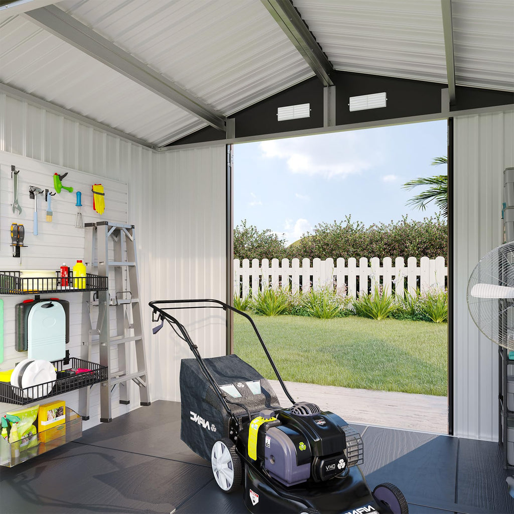 Aoxun 7.4x5.3FT Shed with Floor Galvanized Steel Outdoor Storage Shed Metal Garden Shed with Double Doors, 15mm Moisture-Proof Floor & Ventilation