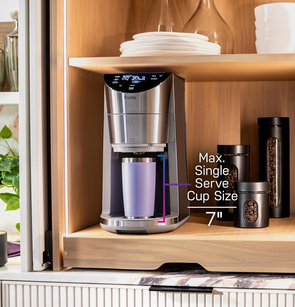 GE Profile Smart Grind & Brew Coffee Maker w/Podless Single Serve, 90oz Water Reservoir, 10 Cup Thermal Carafe, Voice Control, Adjustable Burr