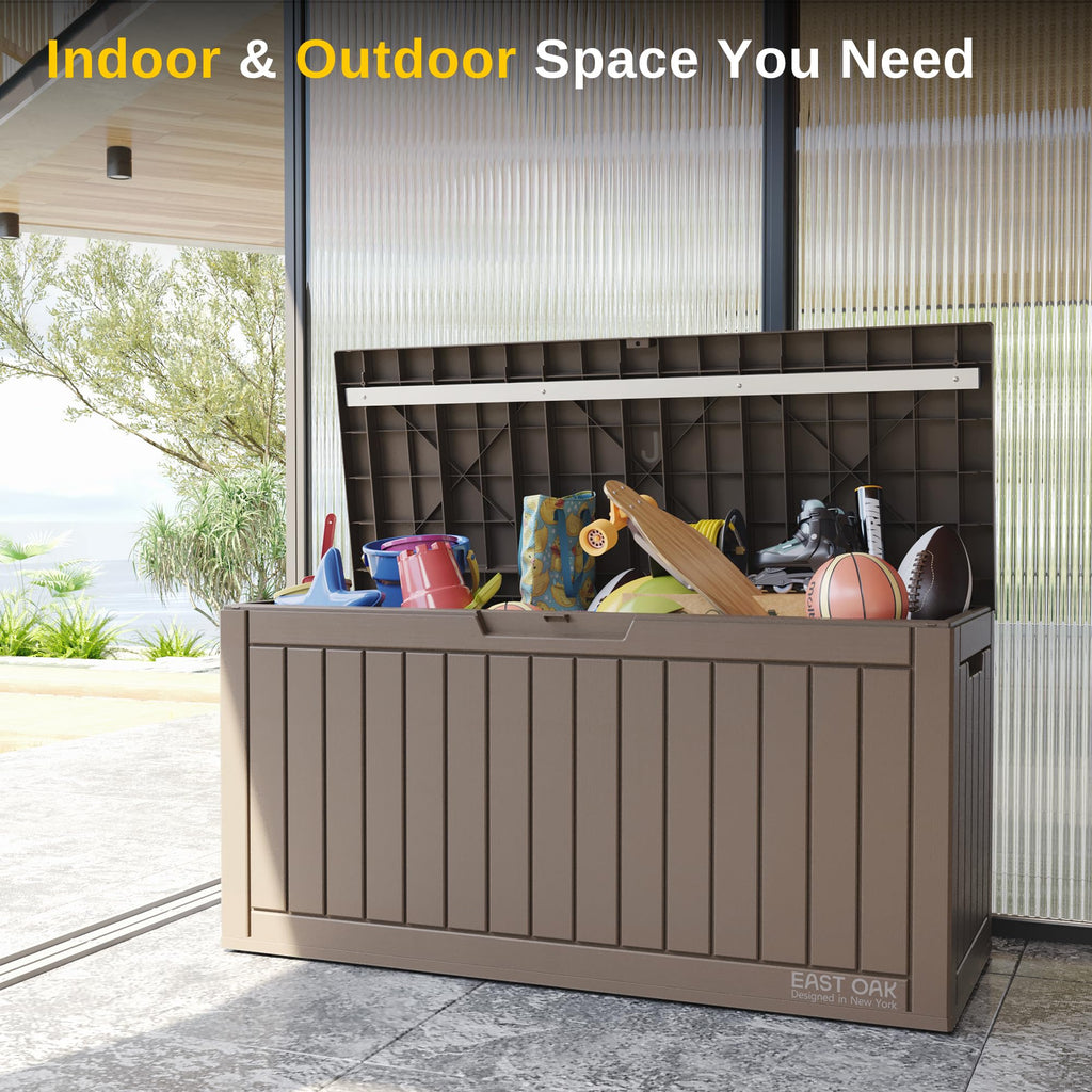 EAST OAK Outdoor Storage Box, 180 Gallon Deck Box, Large Resin Storage Bin for Patio Cushions, Gardening Tools, Lockable, Waterproof and UV Resistant