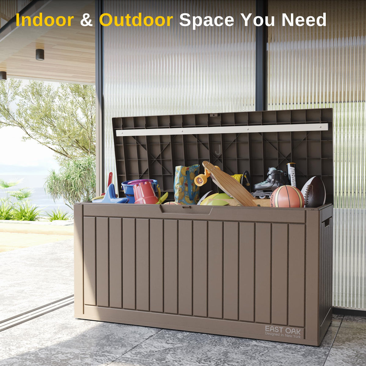 EAST OAK Outdoor Storage Box, 180 Gallon Deck Box, Large Resin Storage Bin for Patio Cushions, Gardening Tools, Lockable, Waterproof and UV Resistant