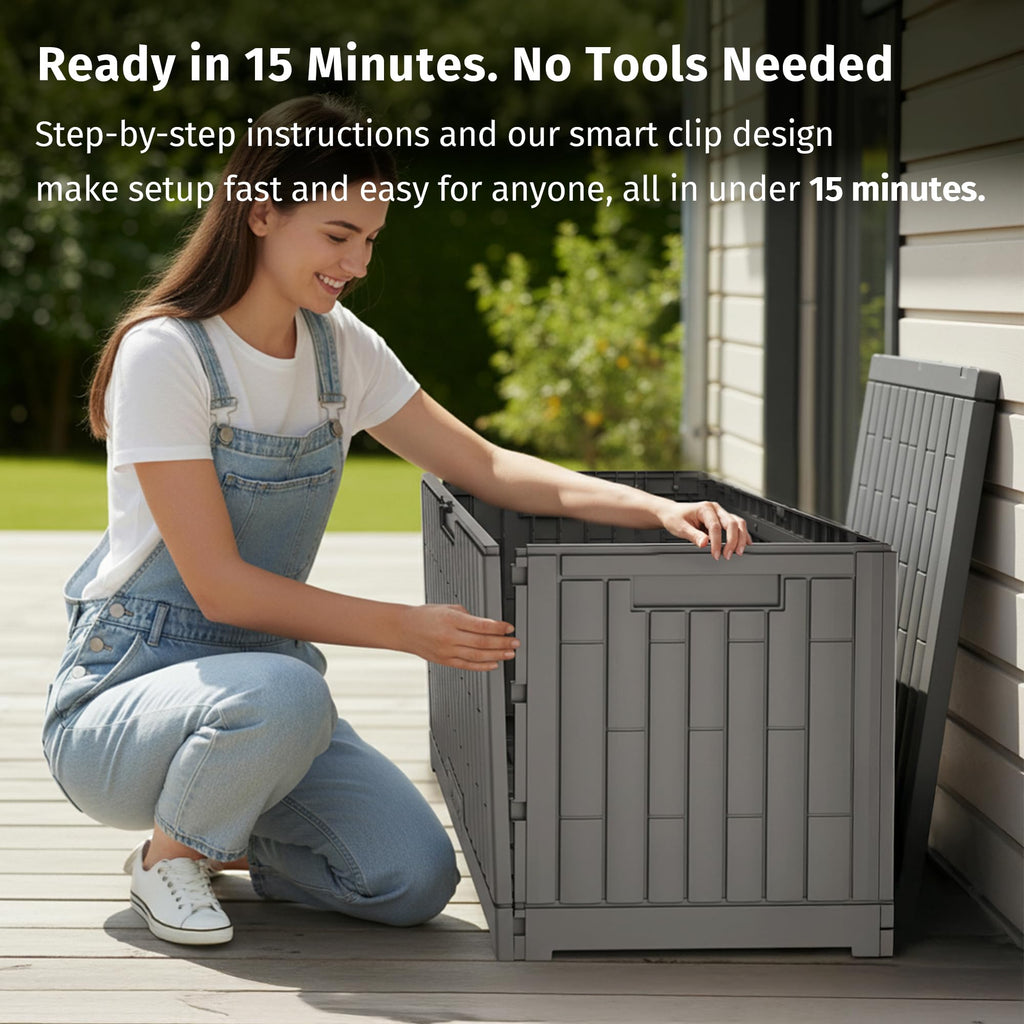 EAST OAK Outdoor Storage Box, 180 Gallon Deck Box, Large Resin Storage Bin for Patio Cushions, Gardening Tools, Lockable, Waterproof and UV Resistant