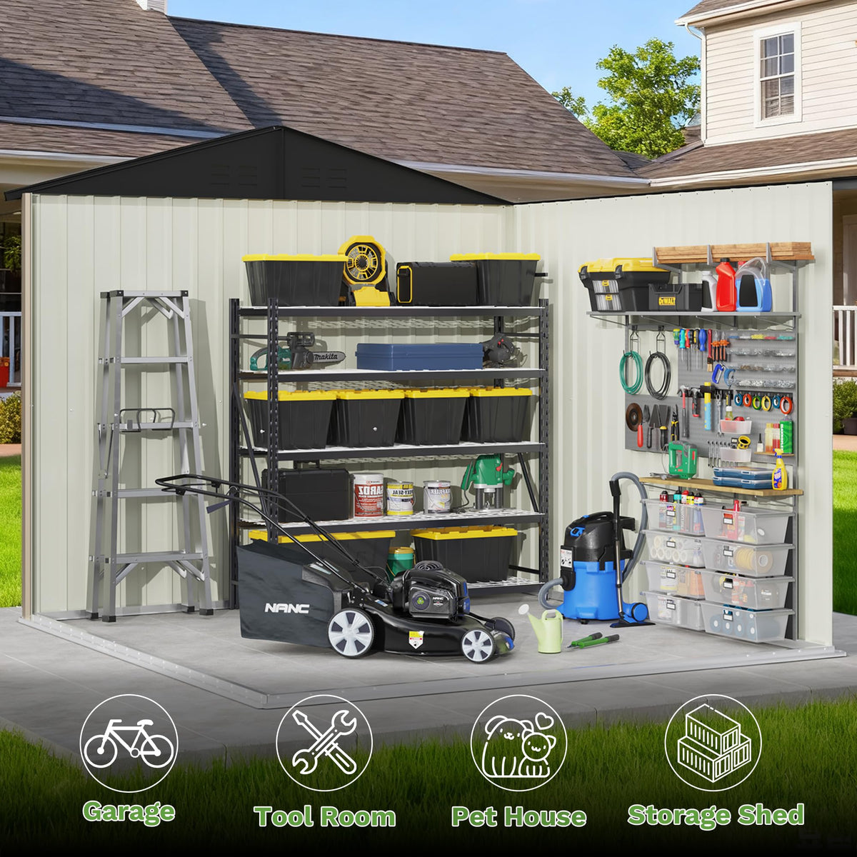 Patiowell 8x8 FT Outdoor Storage Shed, Heavy Duty Tool Metal Sheds with Lockable Doors and Updated Frame Structure for Backyard Patio Lawn, Black