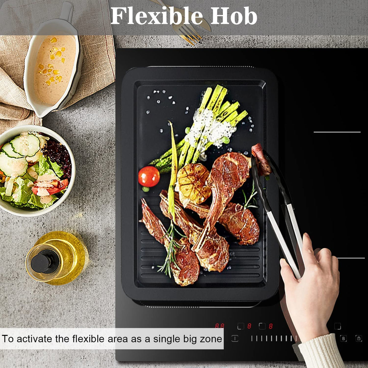 Karinear 24 Inch Induction Cooktop 3 Burners, 6800W Built-in Induction Stovetop with Flex Zone,Child Safety Lock, Timer, Boost, Slider Control Black