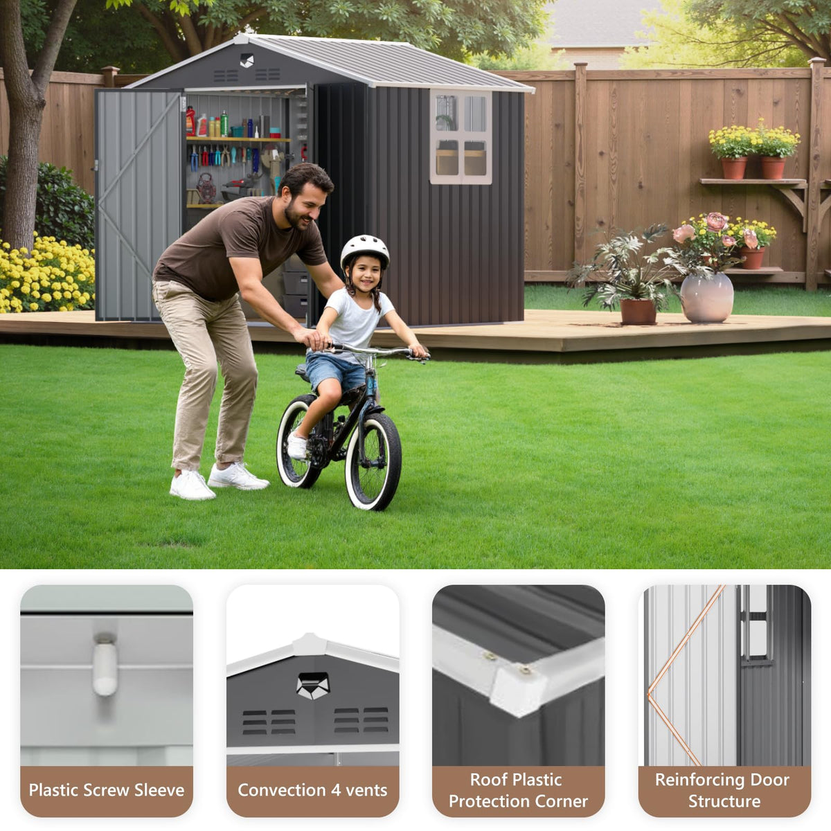 10x12 FT Outdoor Storage Shed, Metal Garden Shed - Tool Storage Sheds with Lockable Doors & 1 Clear Window, Waterproof Outside Storage Building for