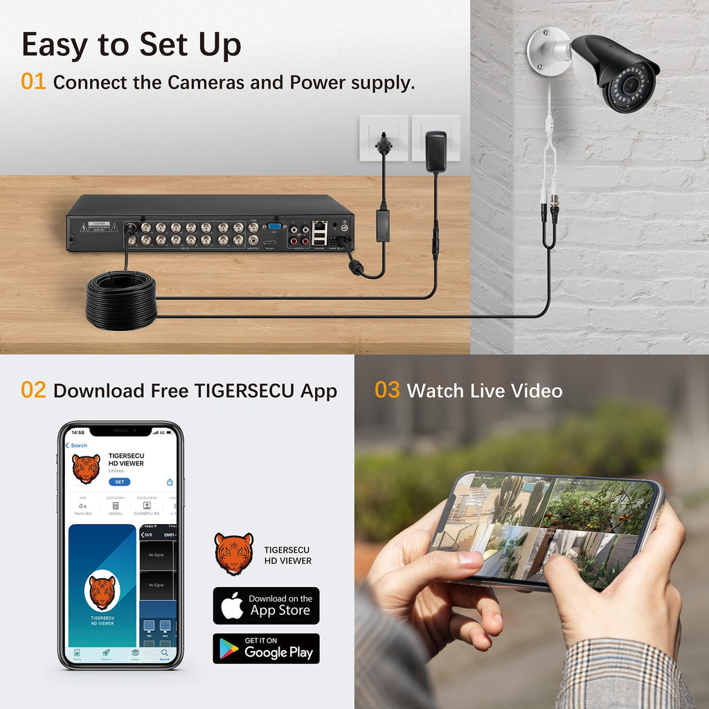 TIGERSECU Super HD 1080P 16 Channel DVR Security Recorder with 4TB Hard Drive, Hybrid 6-in-1 CCTV DVR Recorder Compatible with 2MP and 5MP TVI, AHD