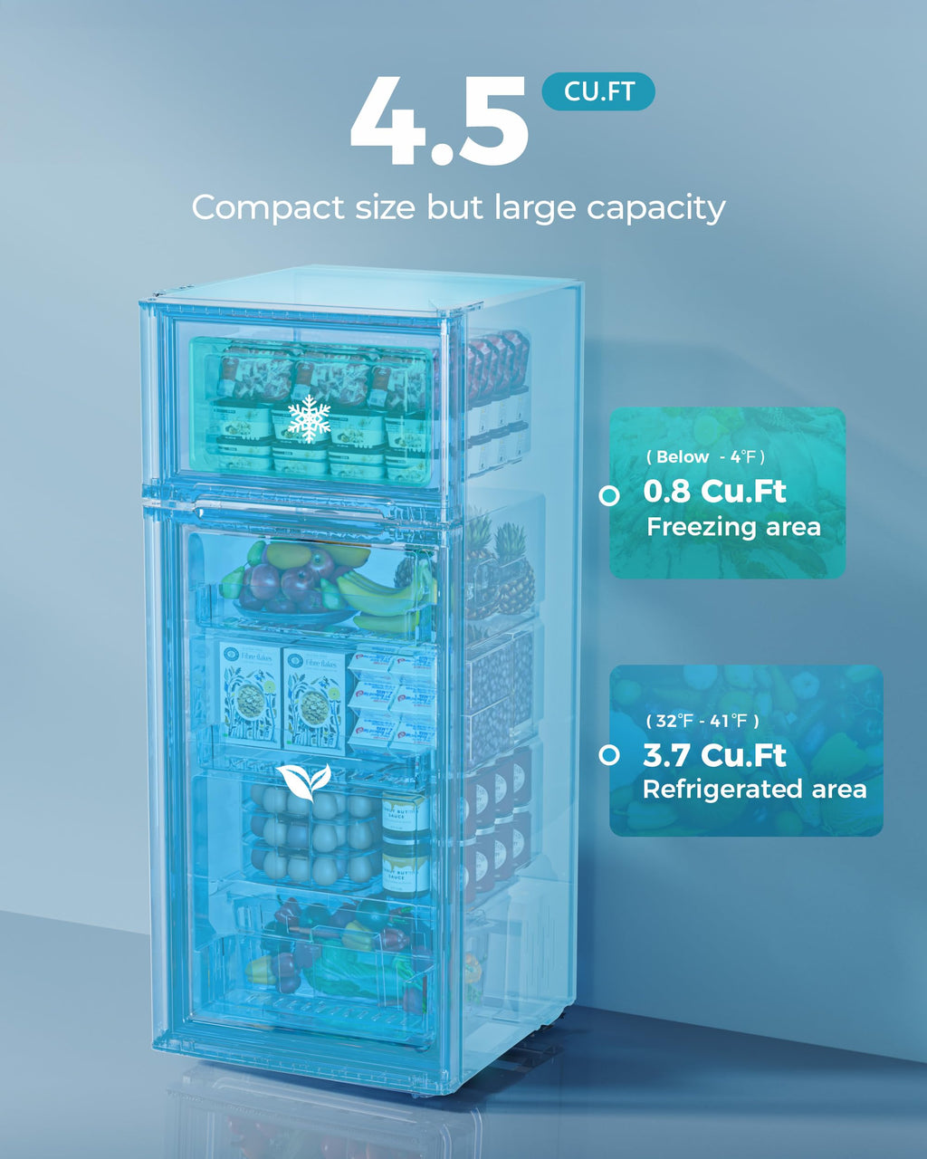 EUHOMY Mini Fridge with Freezer, 4.5 Cu.Ft Mini Refrigerator fridge, 2 door For Bedroom/Dorm/Office/Apartment - Food Storage or Cooling drinks, Black