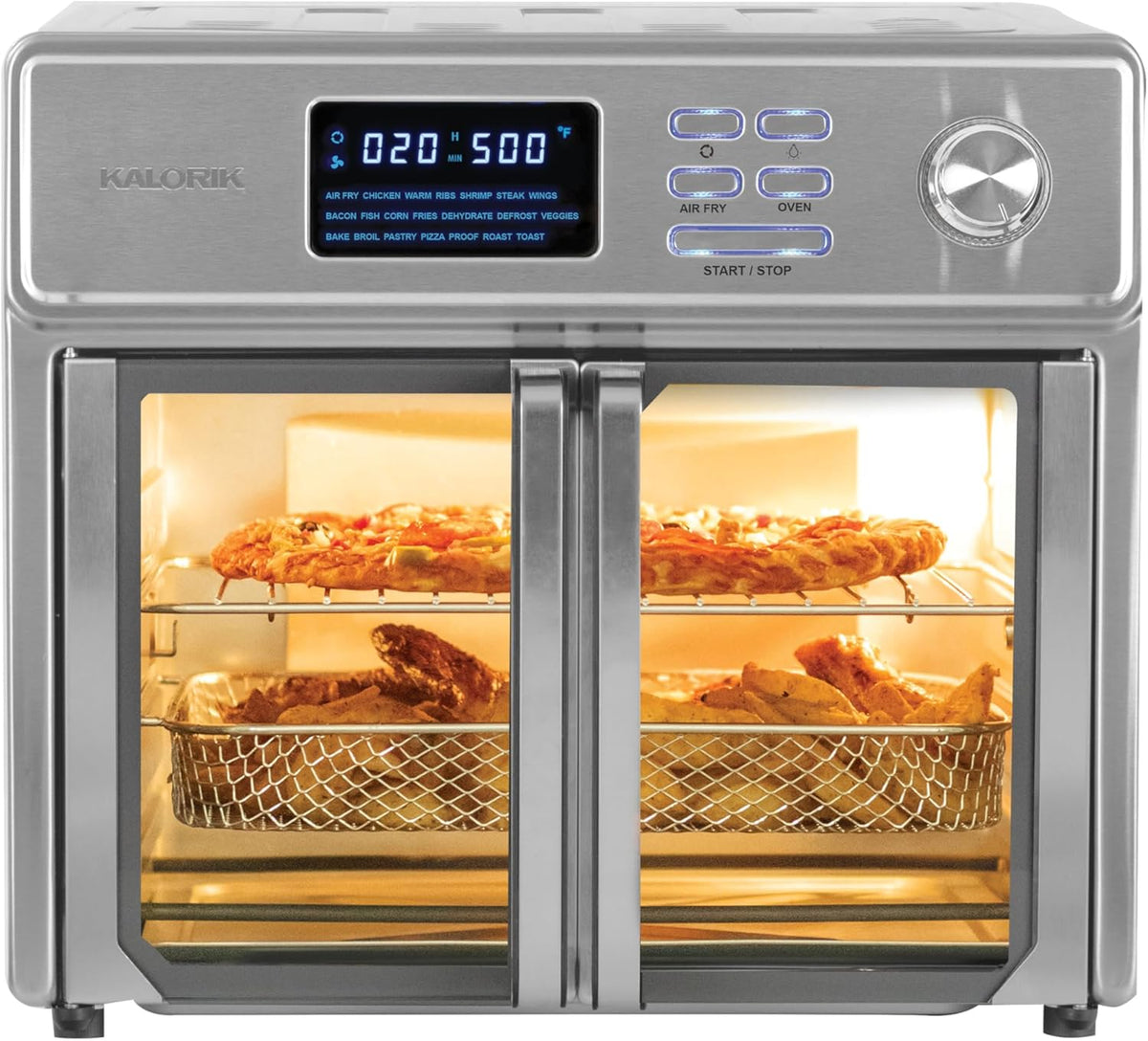 Kalorik MAXX Air Fryer Oven, 26 Quart 10-in-1 Countertop Toaster Oven & Air Fryer Combo - Fry, Bake, Roast, Rotisserie, & More, Large Glass French