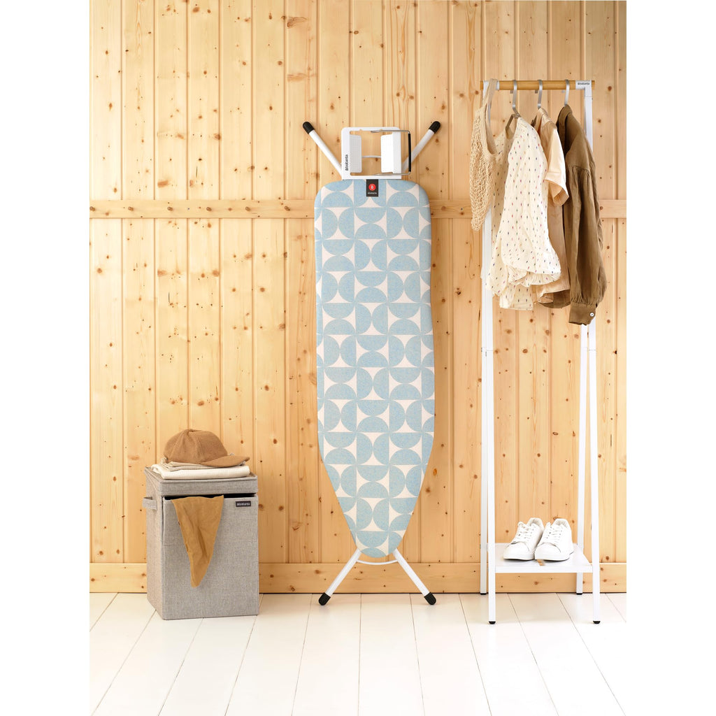 Brabantia Size C Ironing Board (49 x 18in) 7 Height Options, Adjustable Steam Iron Rest Holder & Linen Rack (Ecru) Non-Slip Feet, Anti-Collapse Child