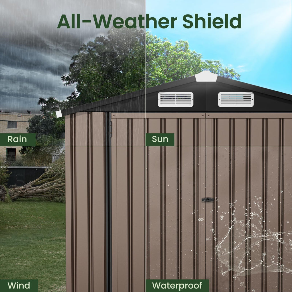 GVDV 10x14 FT Outdoor Metal Storage Shed, Durable Garden Shed with Updated Frame Structure for Backyard, Patio, Tool Storage, All-Weather Shelter for