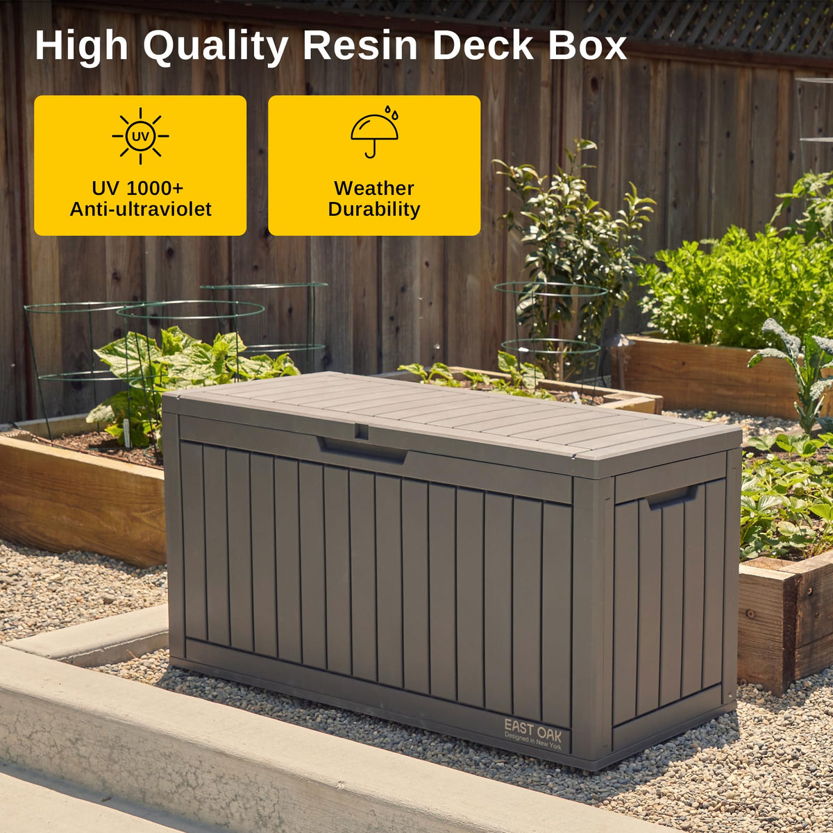 EAST OAK Outdoor Storage Box, 180 Gallon Deck Box, Large Resin Storage Bin for Patio Cushions, Gardening Tools, Lockable, Waterproof and UV Resistant