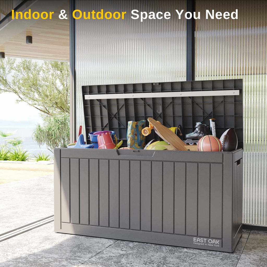 EAST OAK Outdoor Storage Box, 180 Gallon Deck Box, Large Resin Storage Bin for Patio Cushions, Gardening Tools, Lockable, Waterproof and UV Resistant