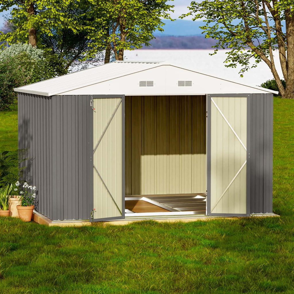 Patiowell 10 x 12 FT Metal Storage Shed for Outdoor, Steel Yard Shed with Design of Lockable Doors, Utility and Tool Storage for Garden, Backyard