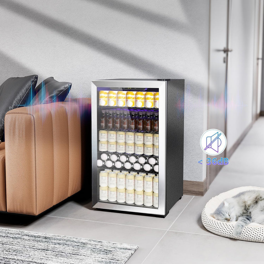 COWSAR 4.5 Cu.Ft Wine Fridge 37 Bottle, ETL Approved Freestanding Wine Cooler 145 Can Beverage Refrigerator with Stainless Steel Reversible Glass