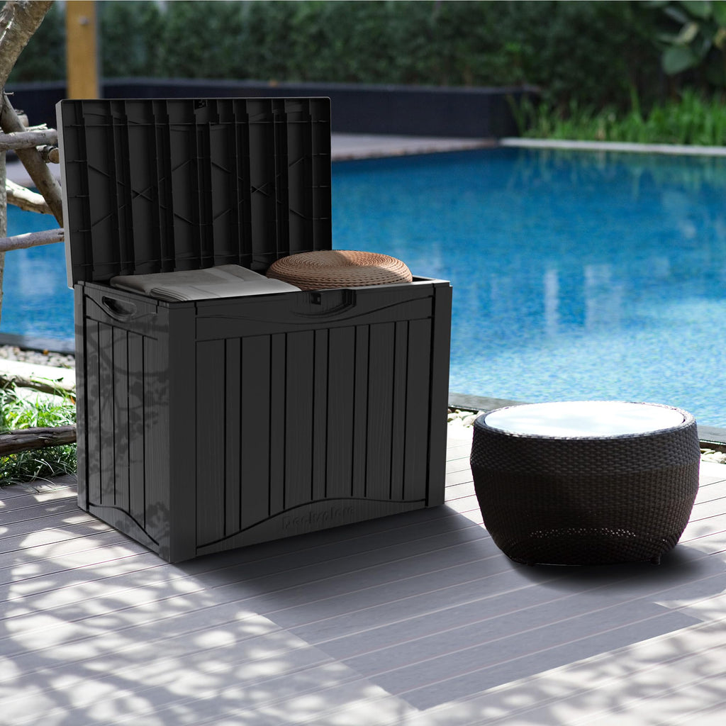 Mersco 320 Gallon Double-Wall Resin Deck Box - Lockable Waterproof Outdoor Storage Box, 1000lbs Capacity & Doubles as Seating for Patio Furniture