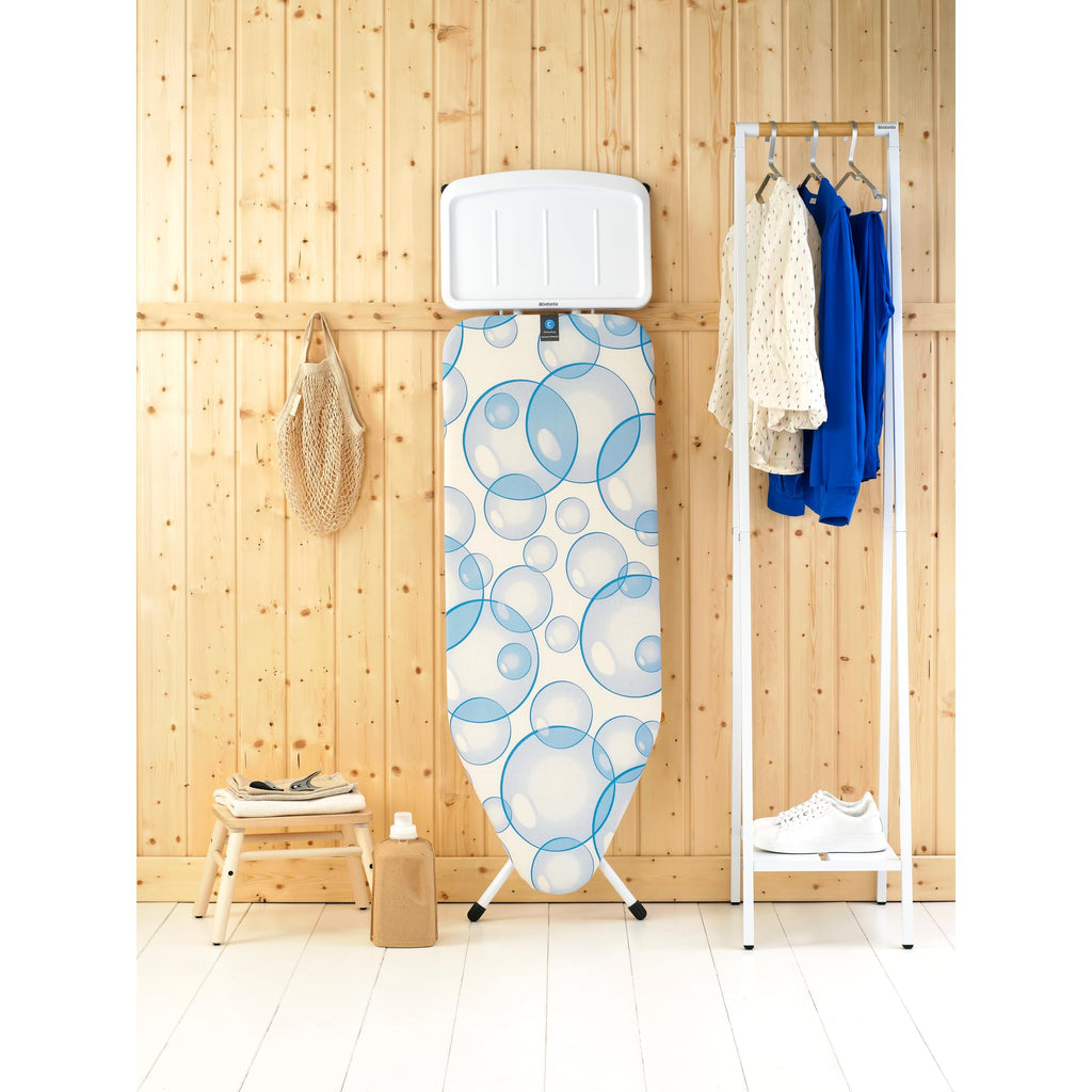 Brabantia Size C Ironing Board (49 x 18in) 7 Height Options, Adjustable Steam Iron Rest Holder & Linen Rack (Ecru) Non-Slip Feet, Anti-Collapse Child