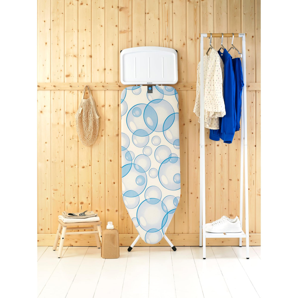 Brabantia Size C Ironing Board (49 x 18in) 7 Height Options, Adjustable Steam Iron Rest Holder & Linen Rack (Ecru) Non-Slip Feet, Anti-Collapse Child