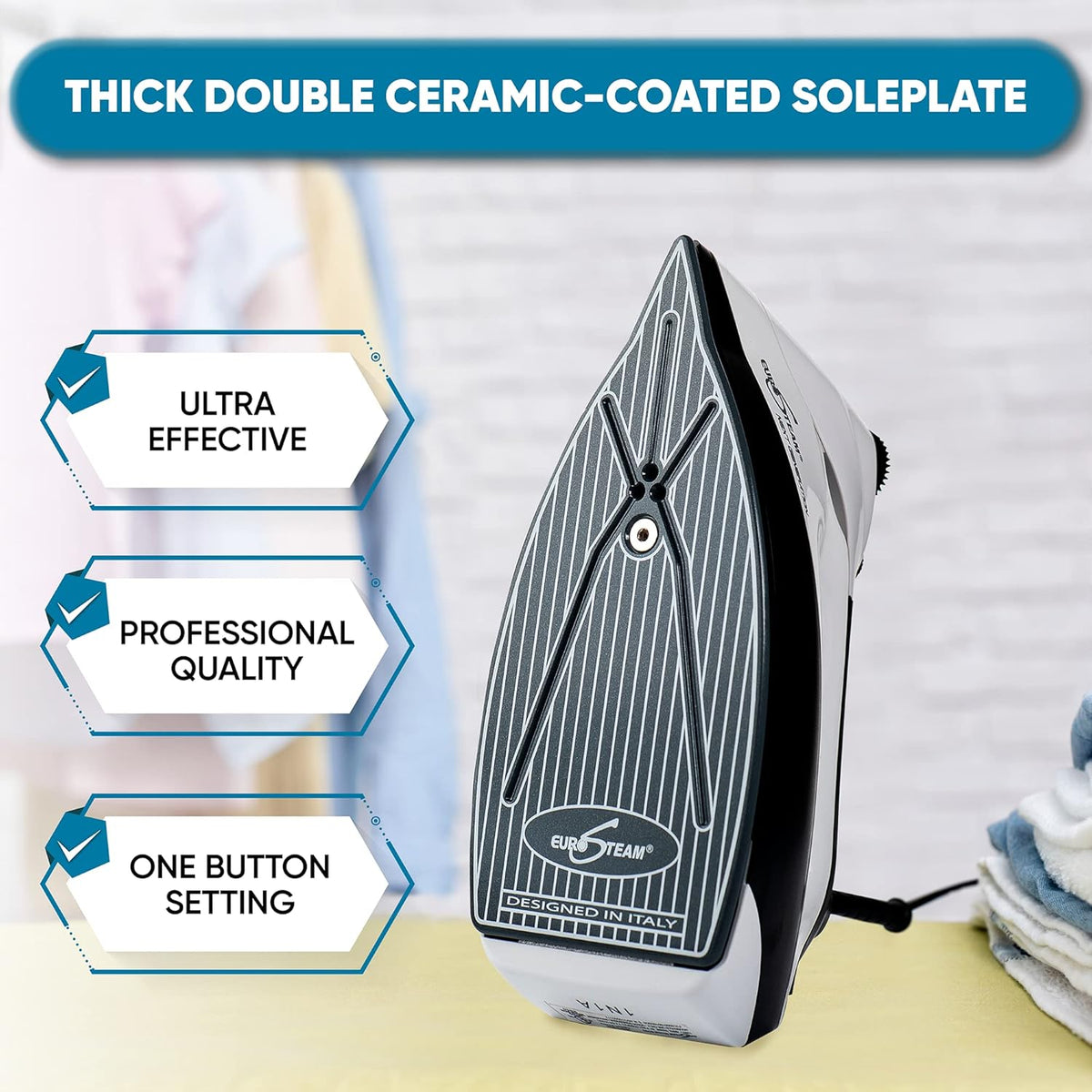 Eurosteam Next Generation Iron - Powerful Steam with Built-in Boiler - No Temperature Setting for All Fabrics - Experience Professional-Quality