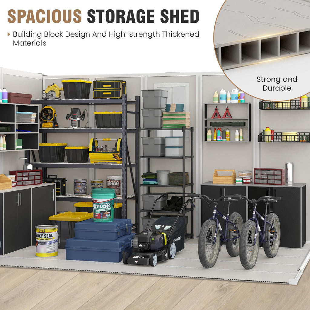 Amopatio 10x8 FT Storage Shed, Resin Shed with Floor Included, Plastic Sheds Outdoor Storage for Bike, Garden Tools, Sheds & Outdoor Storage with