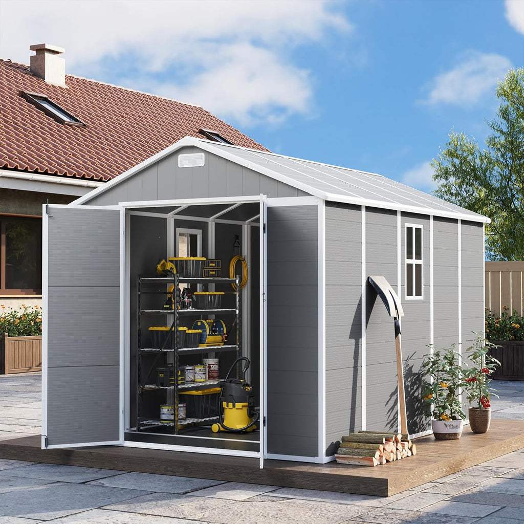 UDPATIO Storage Shed 8 x 10 FT, Resin Sheds & Plastic Outdoor Storage with Floor Large Clearance Outdoors Garden Tool Shed Tuff Outside Patio Shed