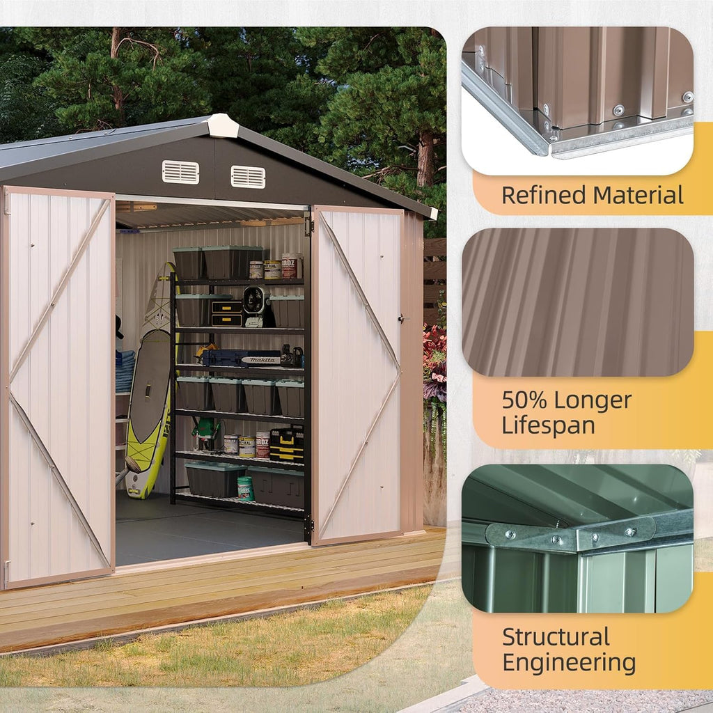 Aoxun 7.4x5.3FT Shed with Floor Galvanized Steel Outdoor Storage Shed Metal Garden Shed with Double Doors, 15mm Moisture-Proof Floor & Ventilation
