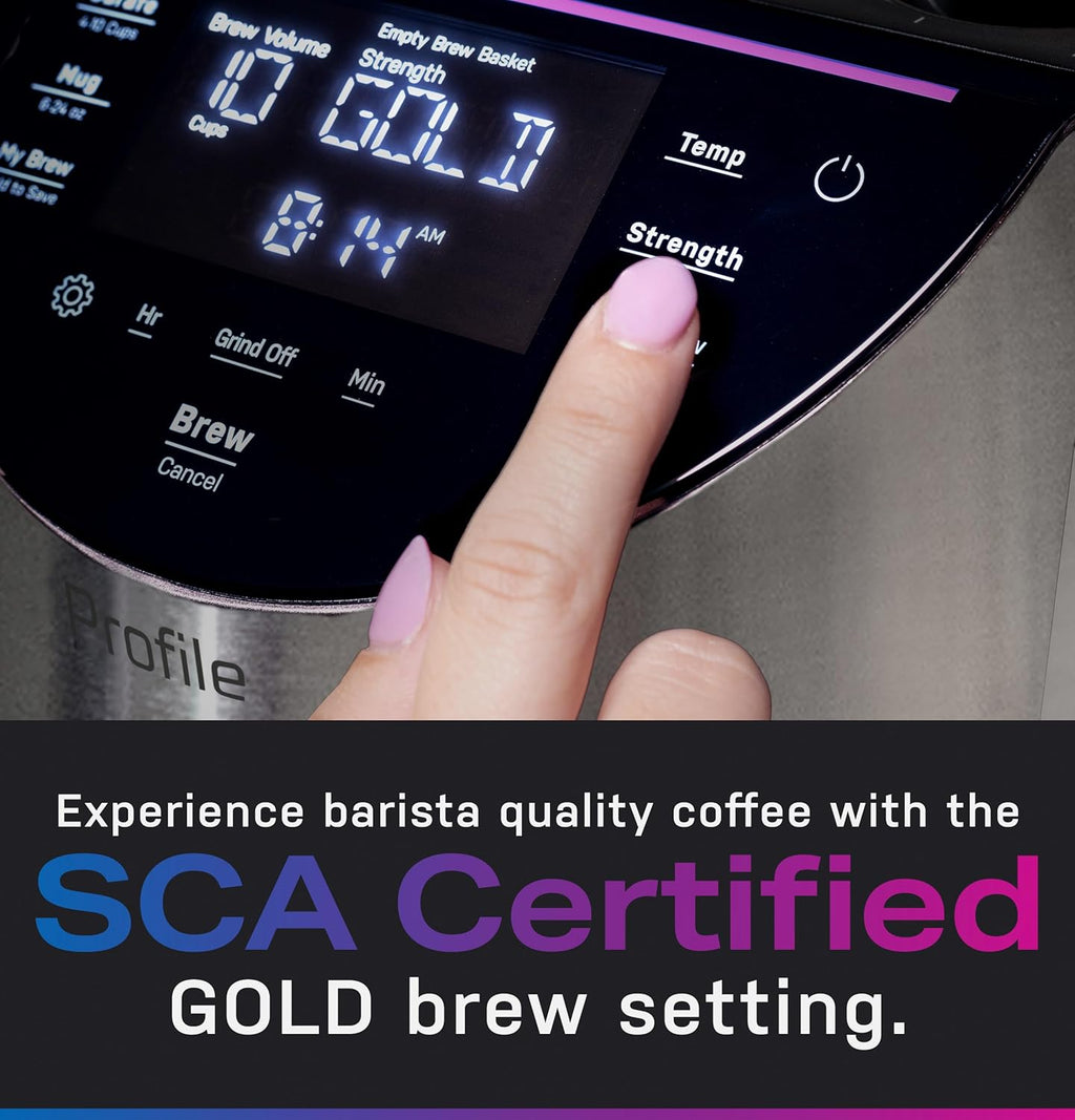GE Profile Smart Grind & Brew Coffee Maker w/Podless Single Serve, 90oz Water Reservoir, 10 Cup Thermal Carafe, Voice Control, Adjustable Burr