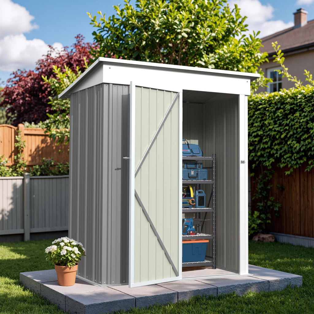Greesum Outdoor Storage Shed 6 x 8 ft. Utility Tool Shed Metal Storage Garden Shed with Door & Lock for Patio Storage, Brown
