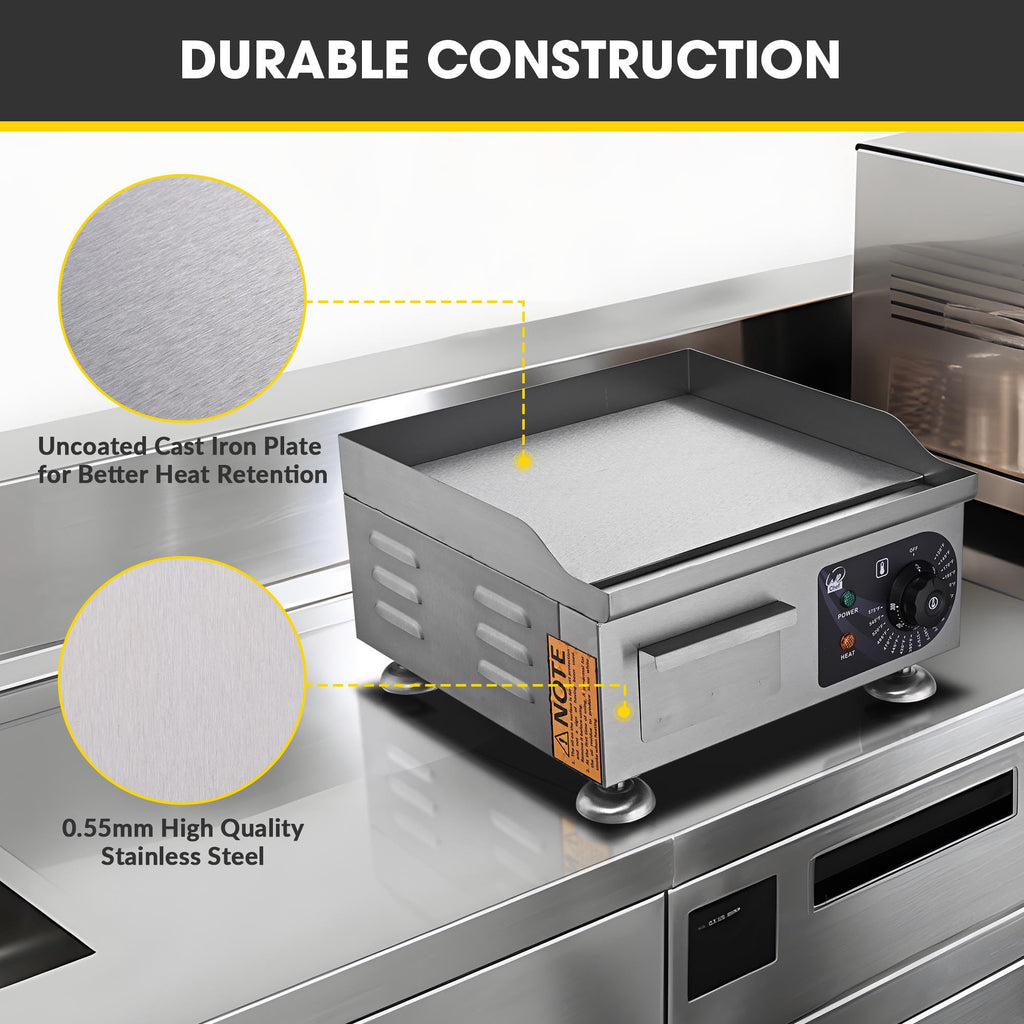 WeChef 24" Commercial Griddle 3500W Electric Countertop Griddle Non-Stick Flat Stainless Steel Adjustable Restaurant Grill Temperature Control 122 to